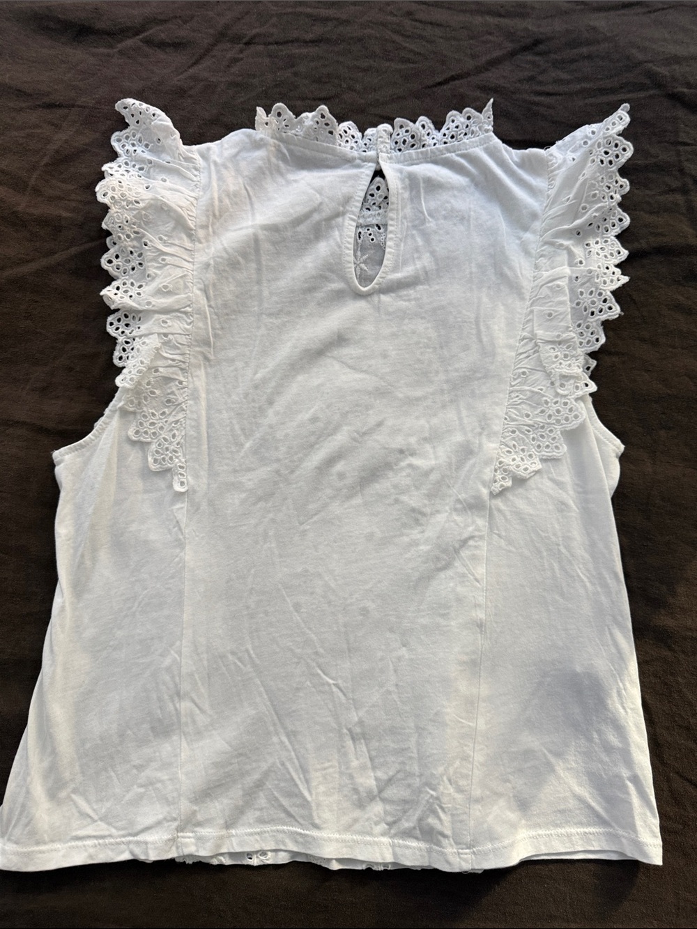 Mango White Eyelet Ruffle Sleeveless Top with Knit Body - Picture 5 of 5